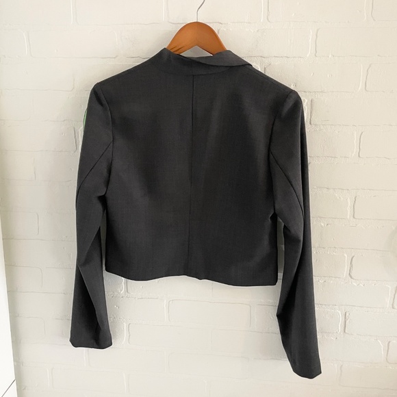 Sarah Pacini Crop Blazer Asymmetrical Collar Gray Wool blend Business Casual S - Picture 13 of 13